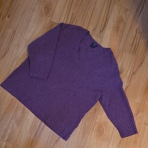 GAP VTG Stretch Lilac 97% Wool V Neck Sweater Elbow Patch 3/4 Sleeve Women XXL💜